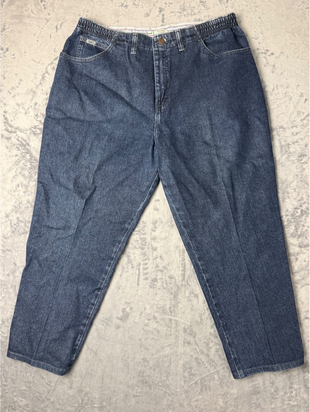 Vtg Lee High Rise Mom Jeans Pocketless Bareback Side Elastic Tapered XL 18